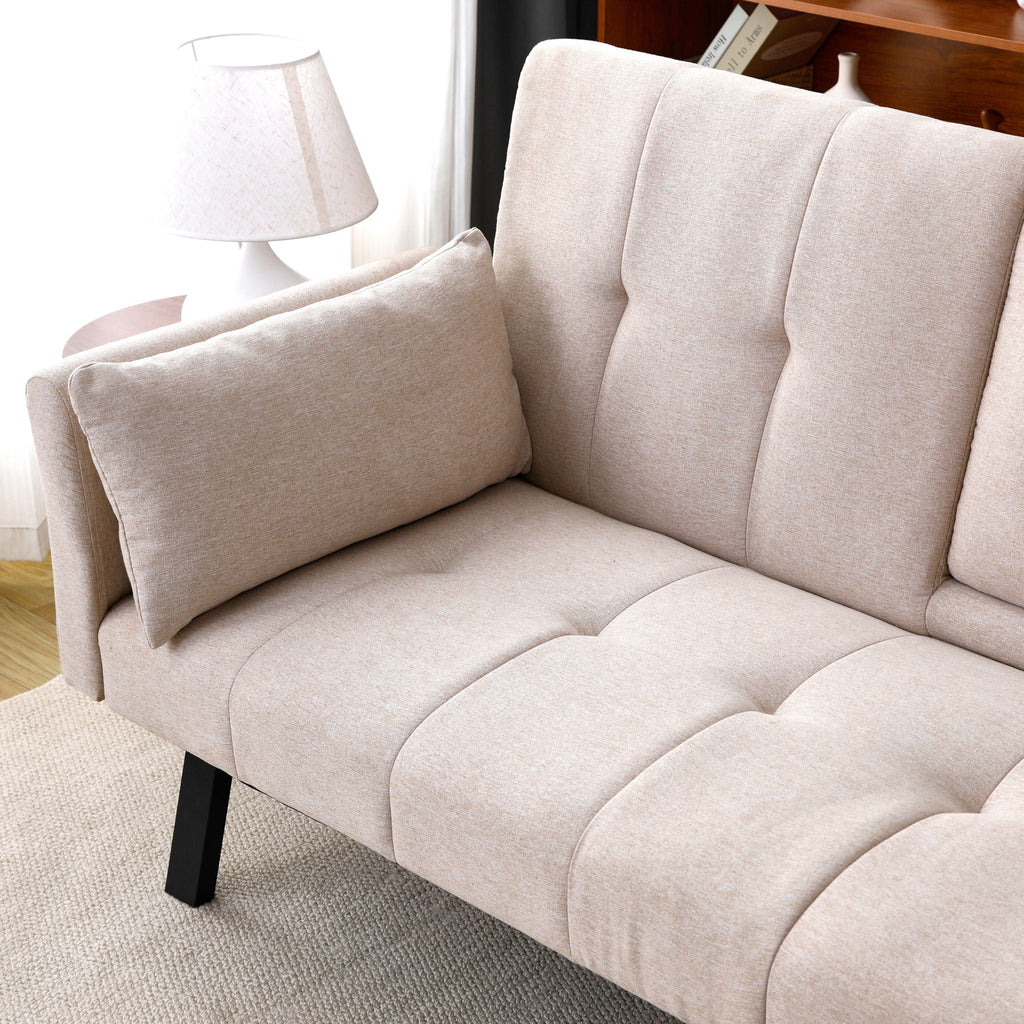 Foldable Sofa Bed with Cup Holder and Solid Wood Frame - Multiple Colors