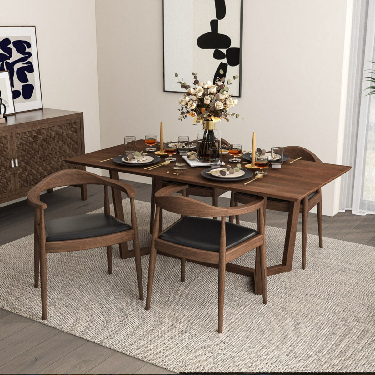 Mid-Century Modern Dining Chair with Armrests - Dark Gray or Dark Brown