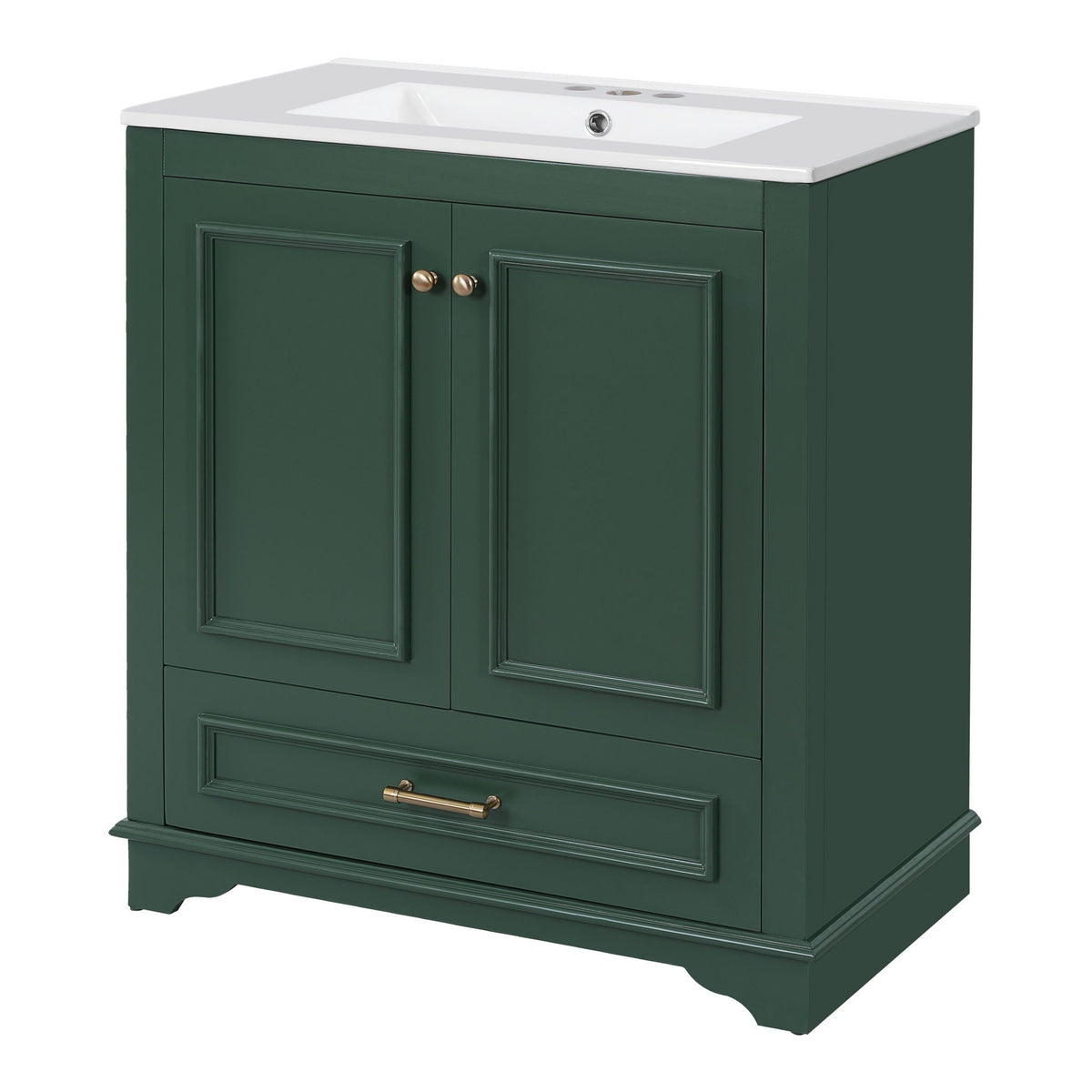 Bathroom Vanity with Sink and Adjustable Shelf - White, Green, Black