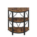 3 Tier Half Moon End Table with Space-Saving Semi Circle Design - Deep Rustic Brown