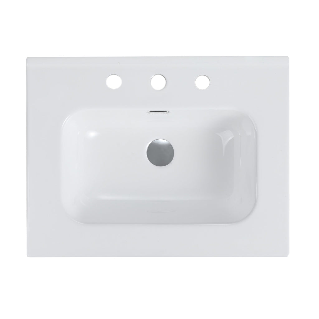 Glossy White Ceramic Integrated Sink with Seamless Design - White