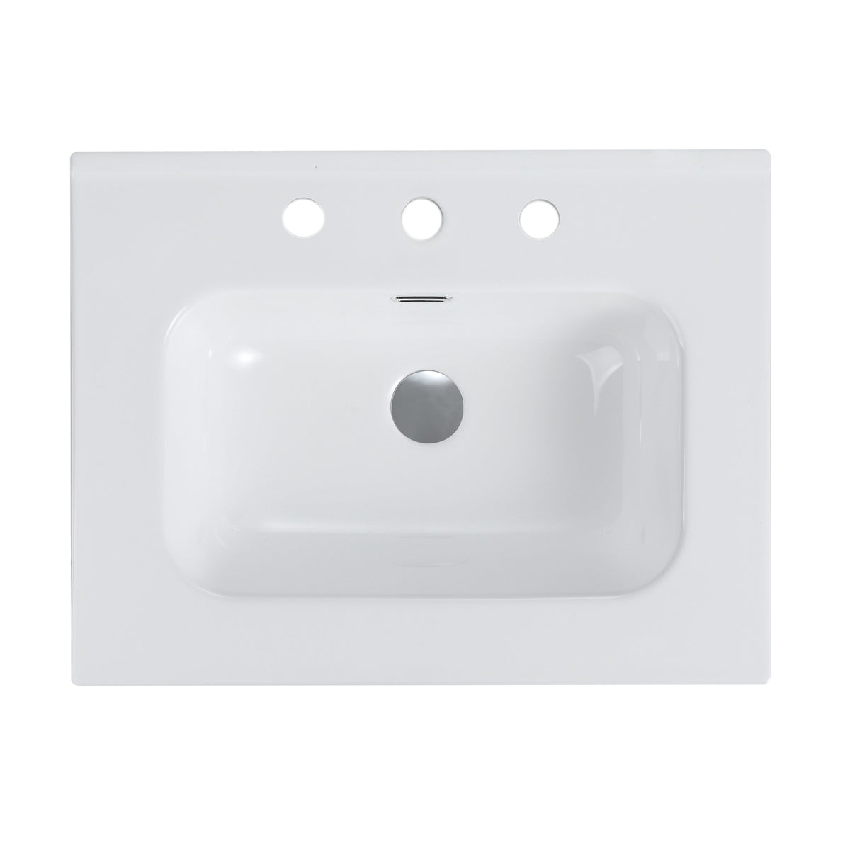 Glossy White Ceramic Integrated Sink with Seamless Design - White