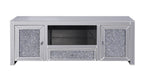 Mirrored TV Stand with Faux Diamonds and Storage - Silver