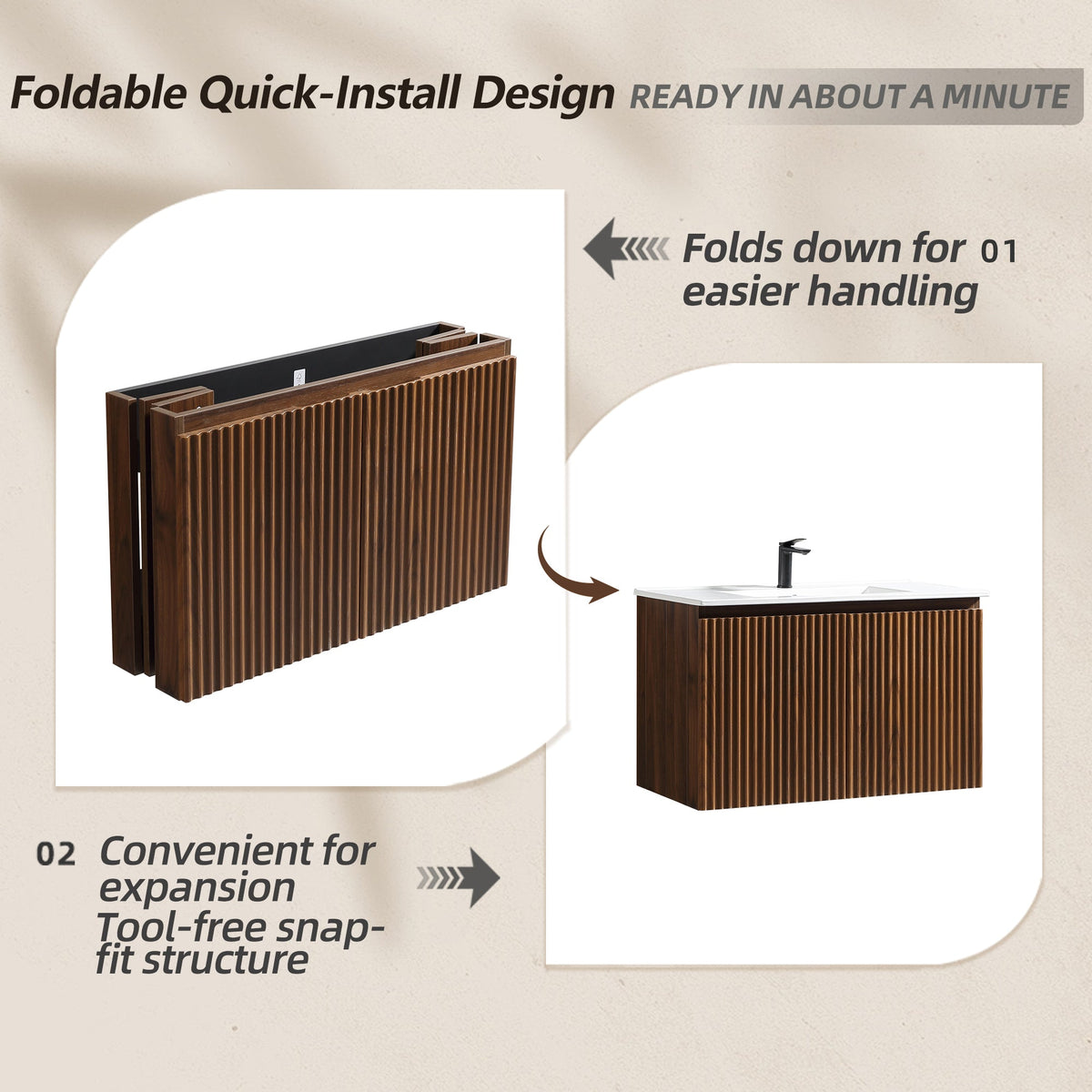 36-Inch Foldable Wall Cabinet with Snap-Fit Assembly - Matte Finish