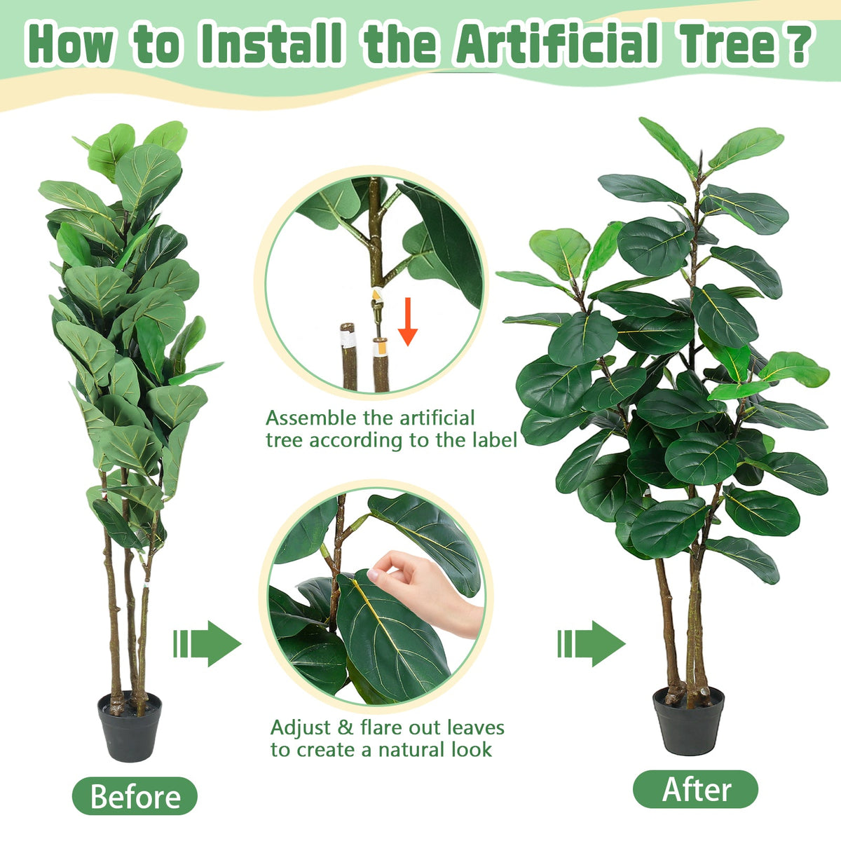 Artificial Fiddle Leaf Fig Tree 5FT with Planter - Green