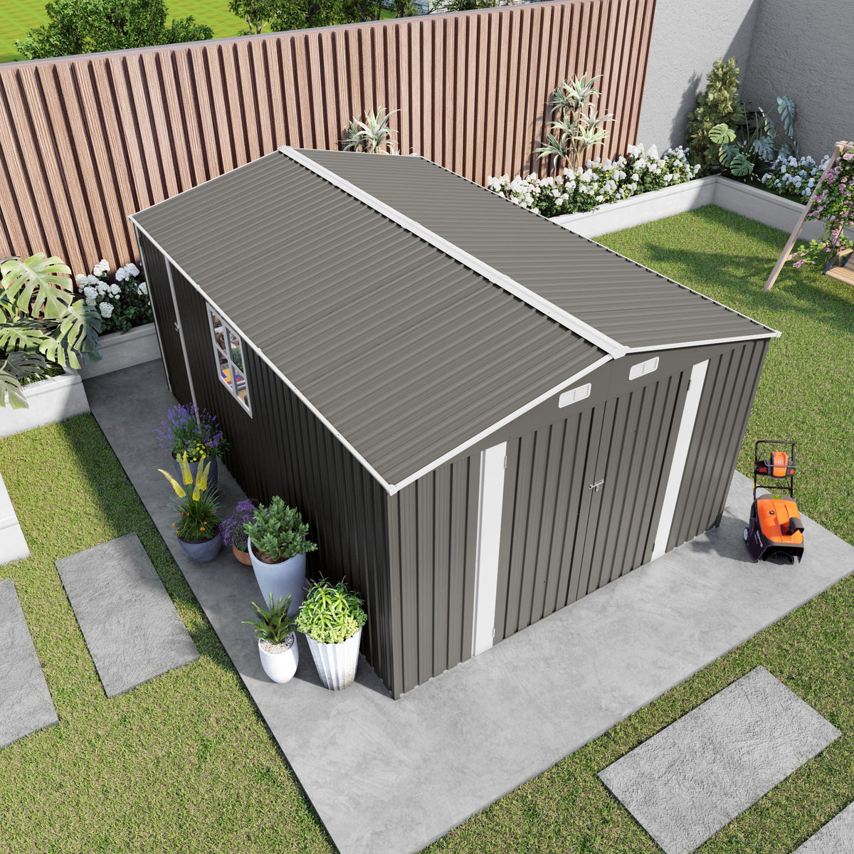 Outdoor Storage Shed with Lockable Doors - Dark Gray