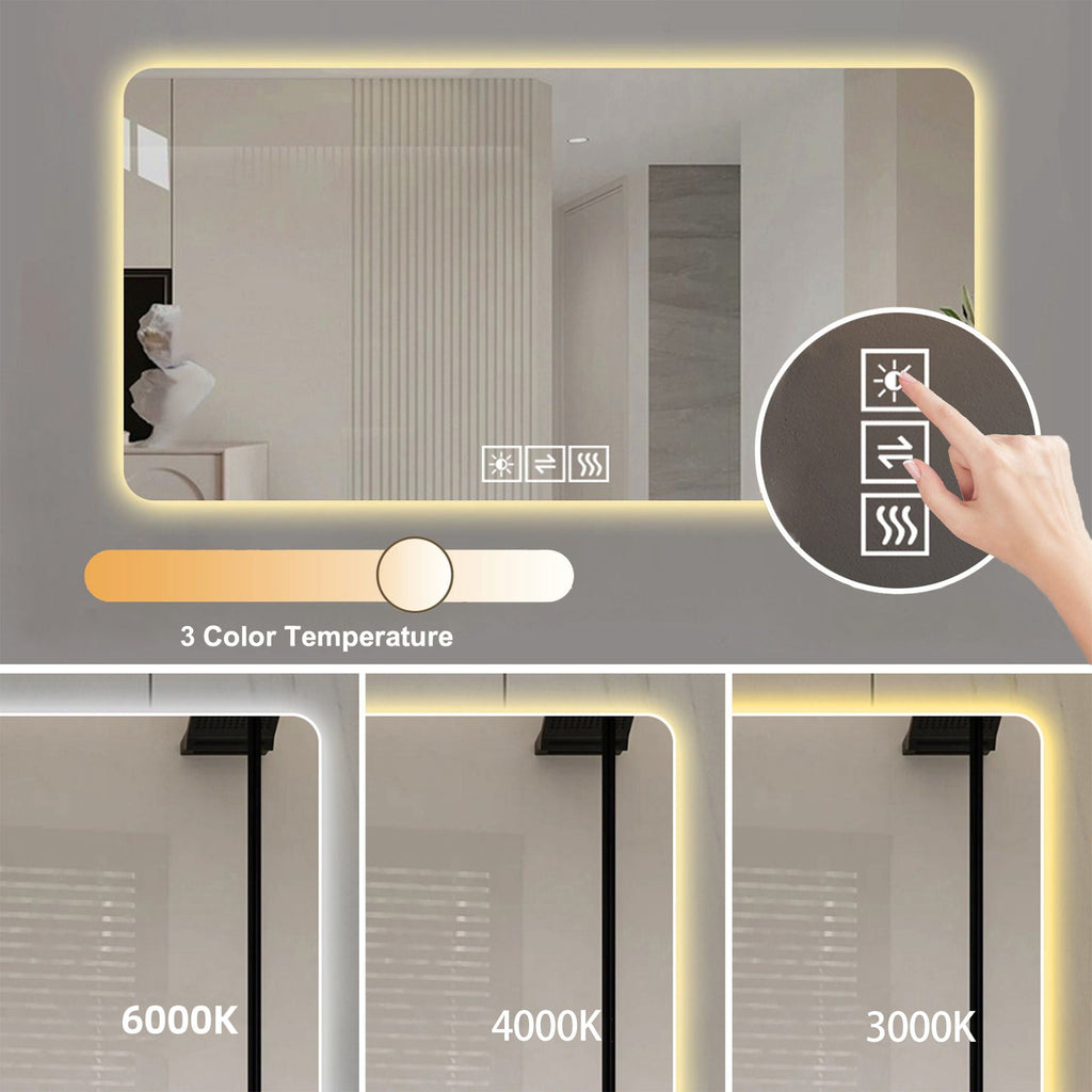 LED Bathroom Mirror with 3 Color Dimmable Backlight - Pearl Silver