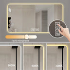 LED Bathroom Mirror with 3 Color Dimmable Backlight - Pearl Silver