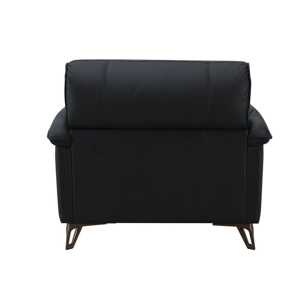 Black Top Grain Leather Arm Chair with Plush Cushions - Eilene