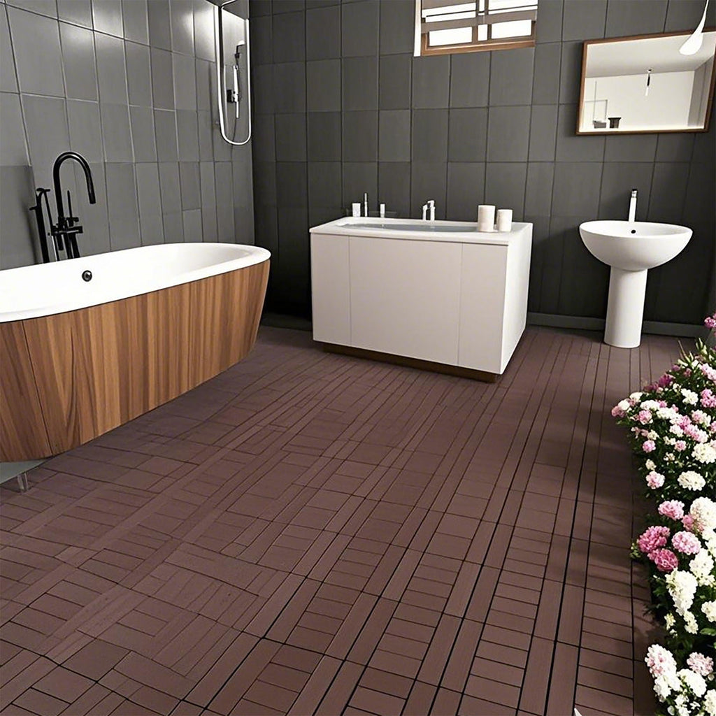 H Style Interlocking Deck Tiles with Anti-Slip Design - Dark Gray or Dark Brown
