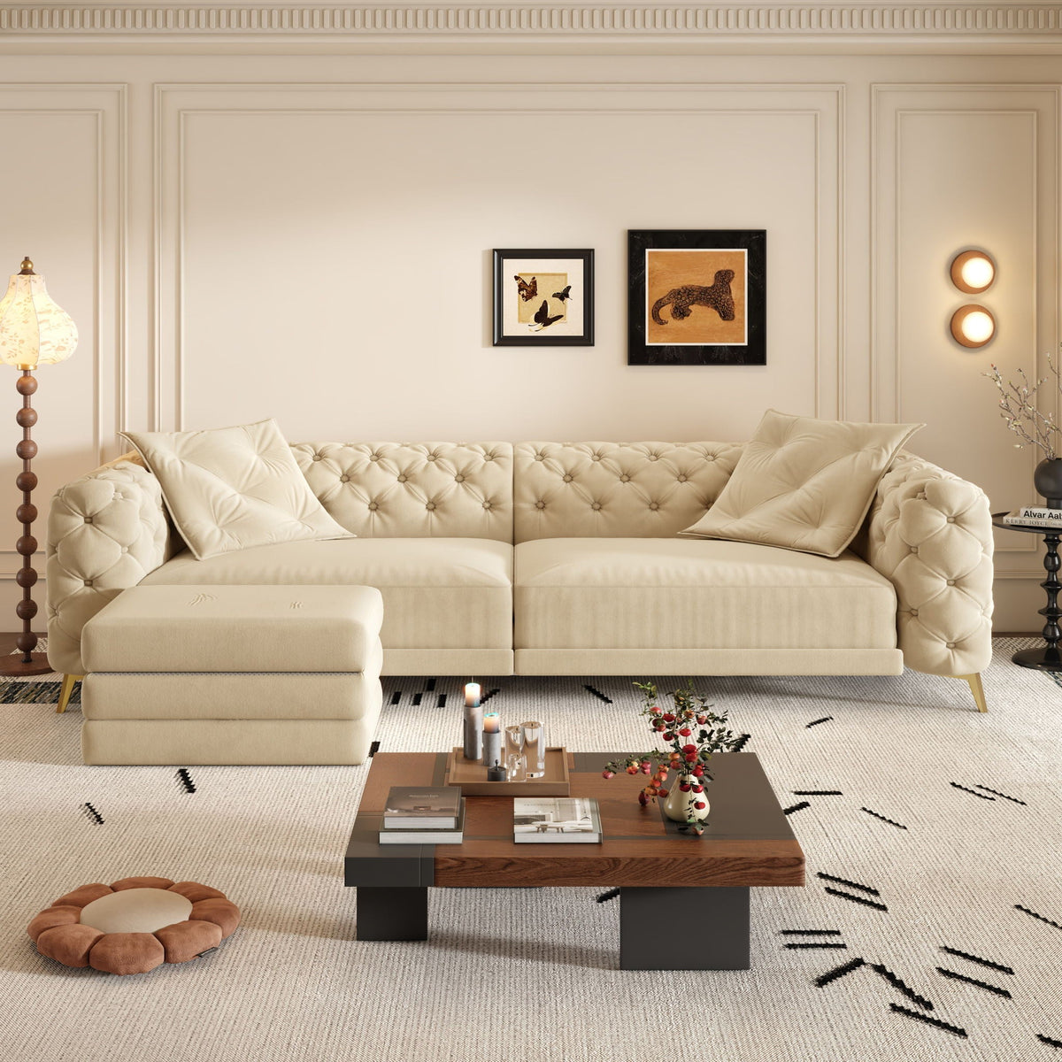 3-In-1 Convertible Sleeper Sofa Set with Deep Seat & Movable Ottoman - White, Beige, Gray