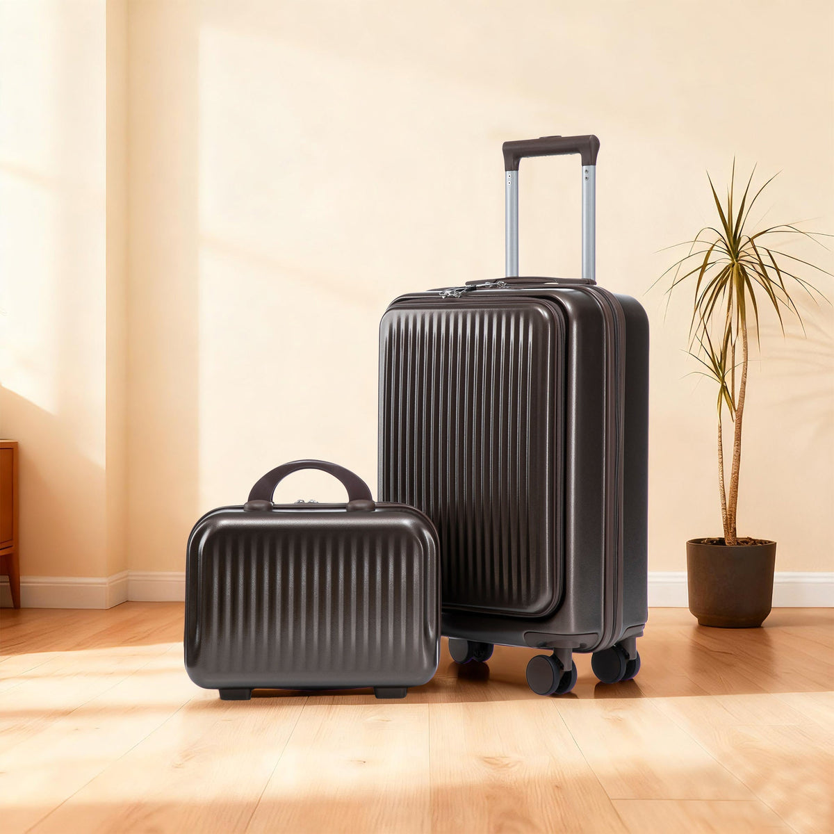 ABS Spinner Wheel Luggage Set with Cosmetic Case - Brown