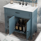 Bathroom Vanity With Sink and Drawers - Freestanding Solid Wood Cabinet