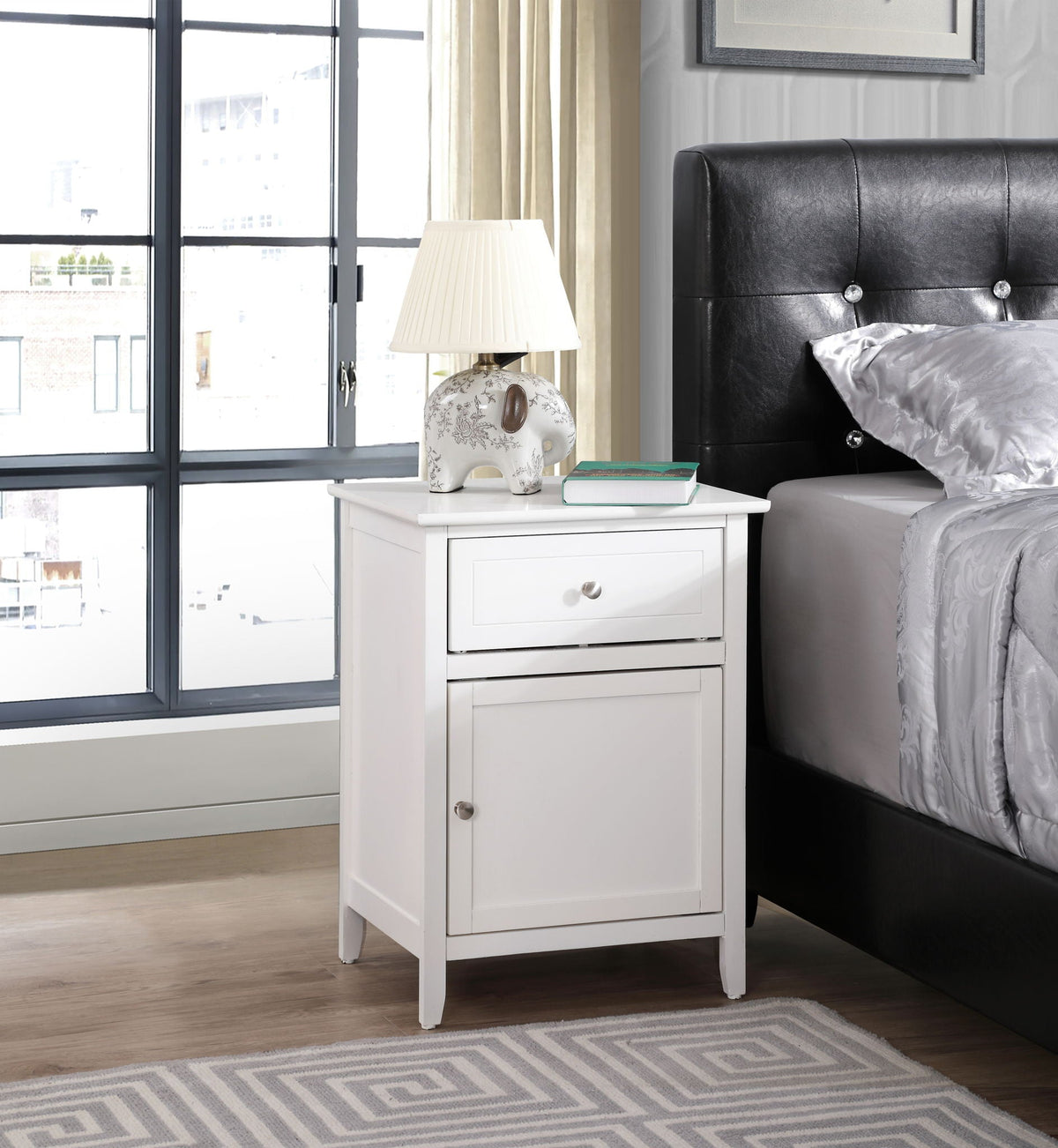 1 Drawer / 1 Door Nightstand with Durable Wood Construction - Multiple Colors