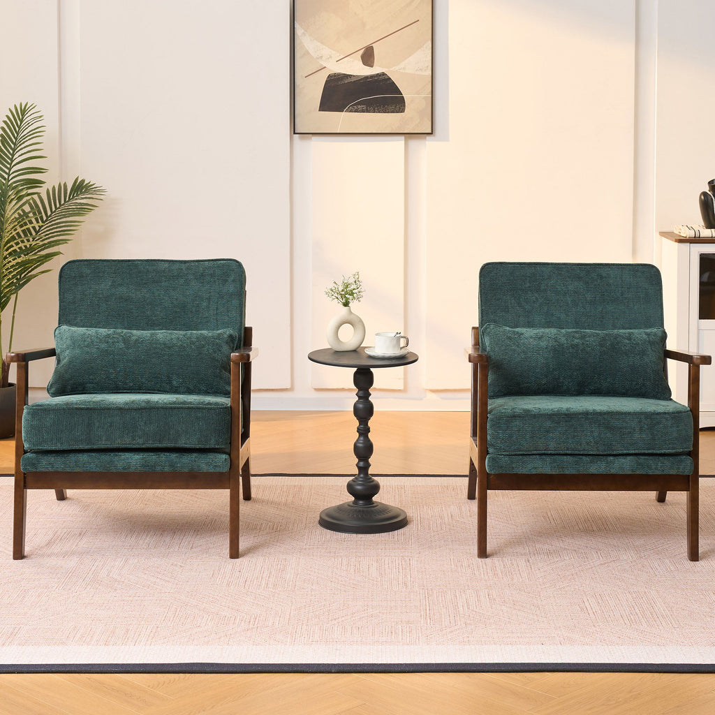 Living Room Chair with Lumbar Pillow and Solid Wood Frame - Dark Gray, Dark Green, Beige