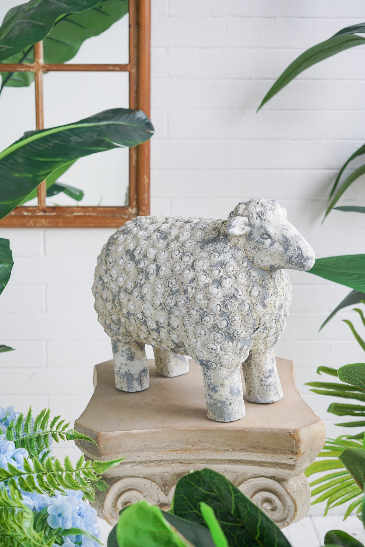 Magnesium Sheep Figurine with Weathered Finish - White & Gray