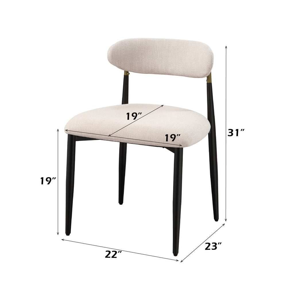 Side Chair Set with Metal Frame and Padded Armrests - Black or Beige