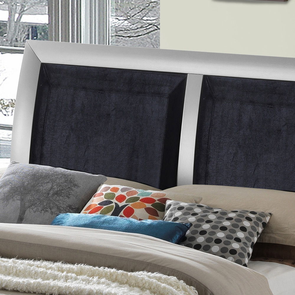 Padded Headboard Upholstered Bed with Supportive Hardwood Frame – Pearl Silver