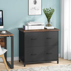 2 Drawer Lateral File Cabinet with Heavy Duty Steel Frame - Brown/Black