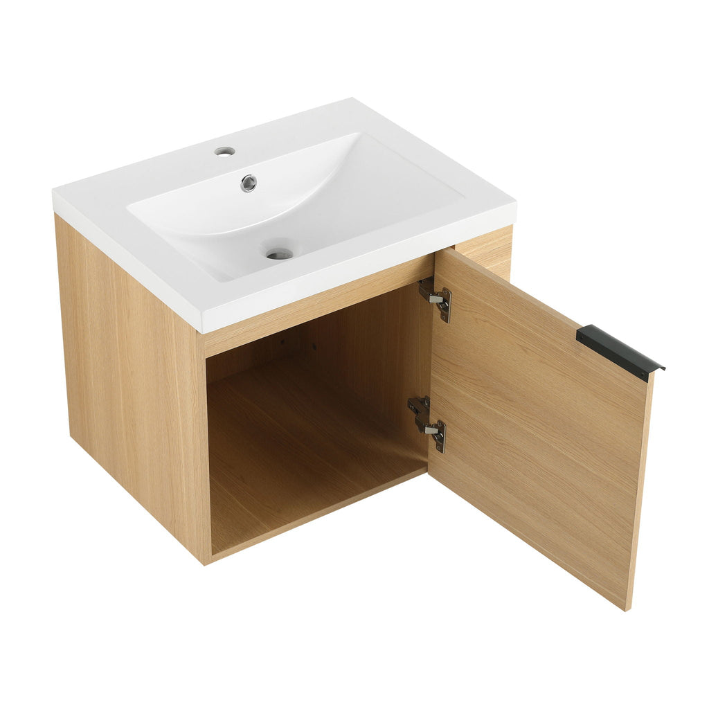 Modern Bathroom Vanity with Side Storage - Light Brown or White