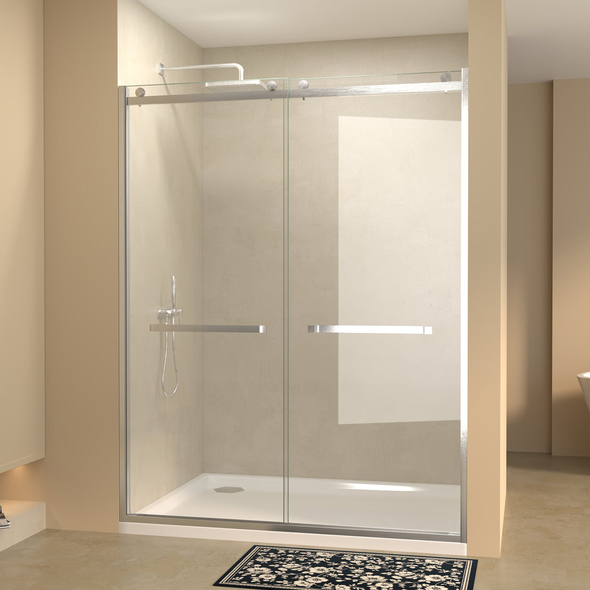 60 Inch Semi-Frameless Sliding Shower Door with 3/8" Tempered Glass - Brushed Nickel