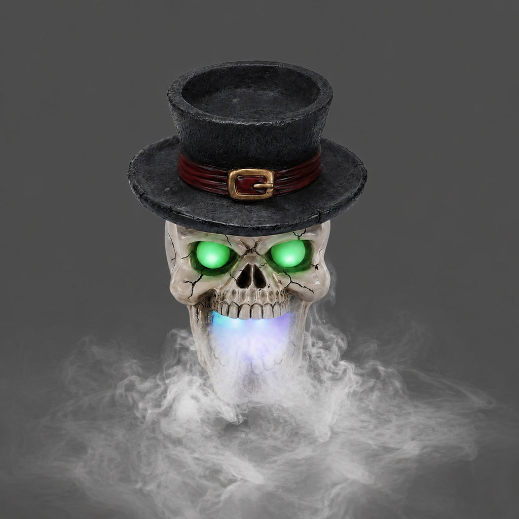 LED Light-Up Skull with Mist Maker - Resin Halloween Decor