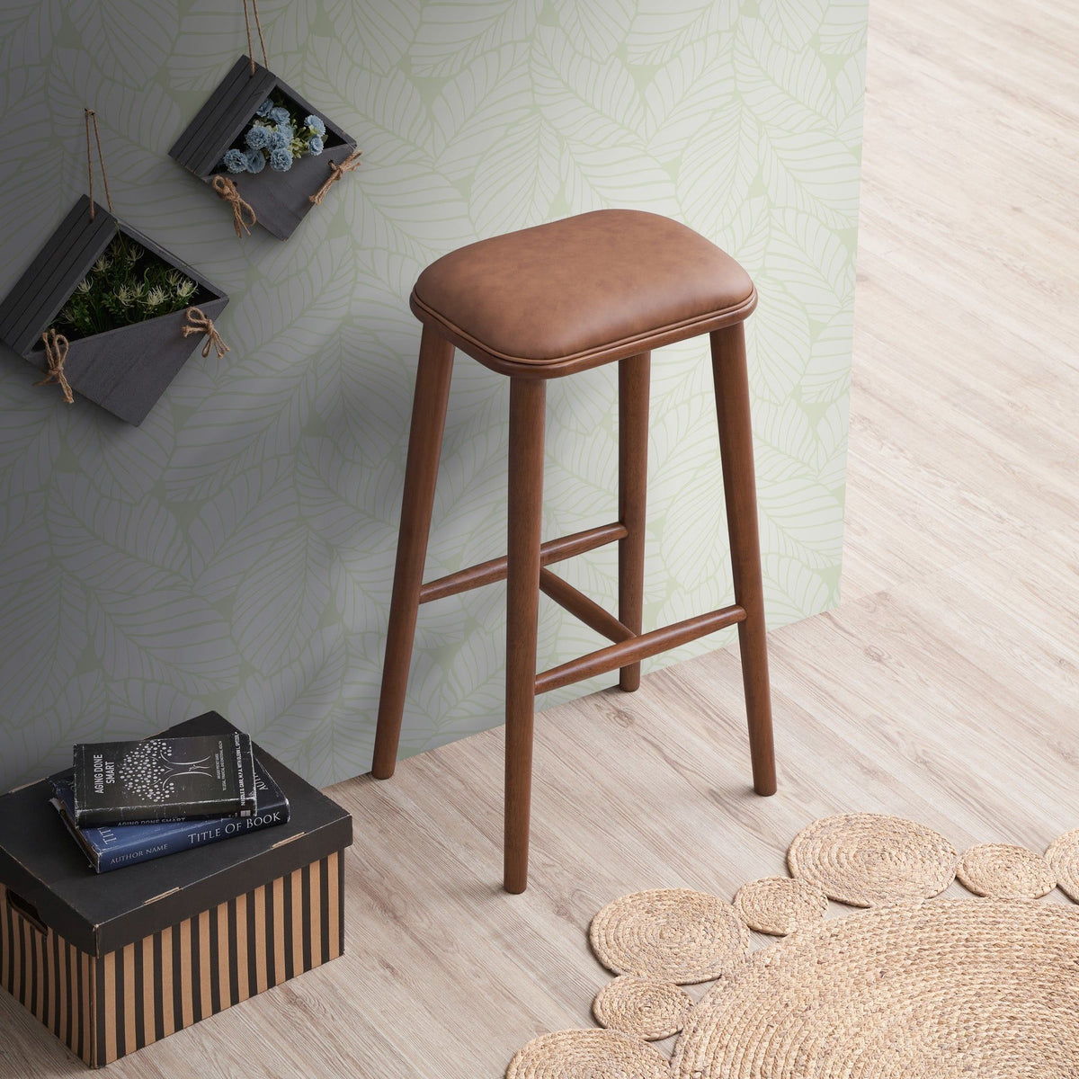 Stylish Design Bar Height Stool with Upholstered Seat - Black or Light Brown