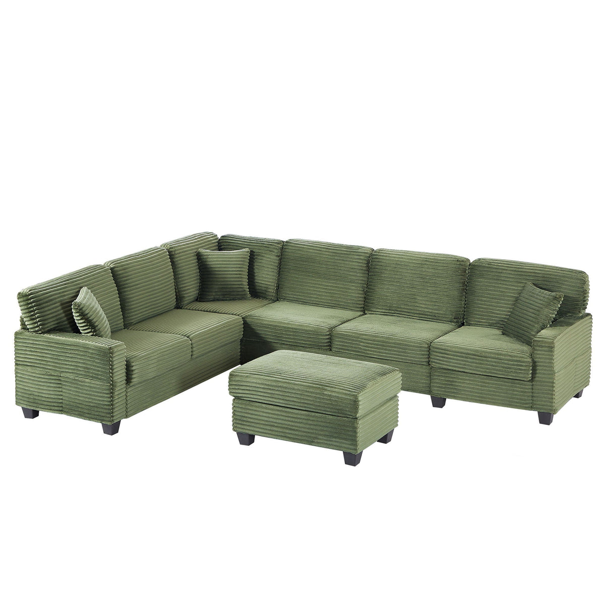 U-Shaped Upholstered Sectional Sofa with Movable Ottoman
