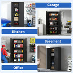 Steel Garage Storage Cabinet with Adjustable Shelves and Lock – Black or White