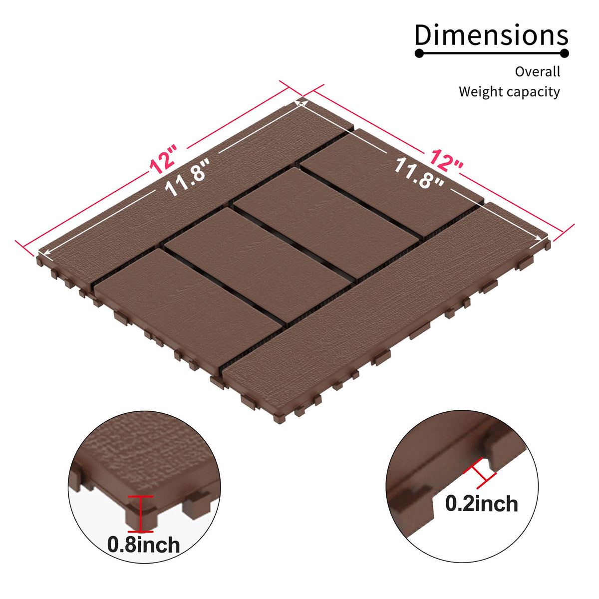 H Style Interlocking Deck Tiles with Anti-Slip Design - Dark Gray or Dark Brown