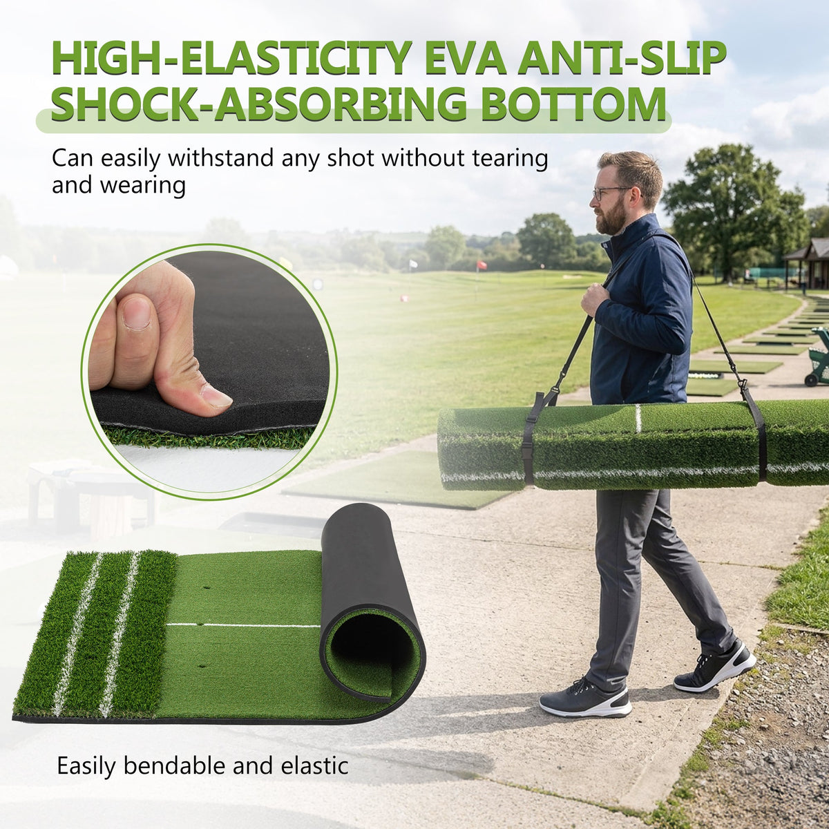 5'x4' Golf Hitting Mat with Guide Line - Heavy Duty Turf Practice