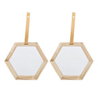 Light Brown Hexagon Wall Accent Mirror with Wood Frame – Set of 2