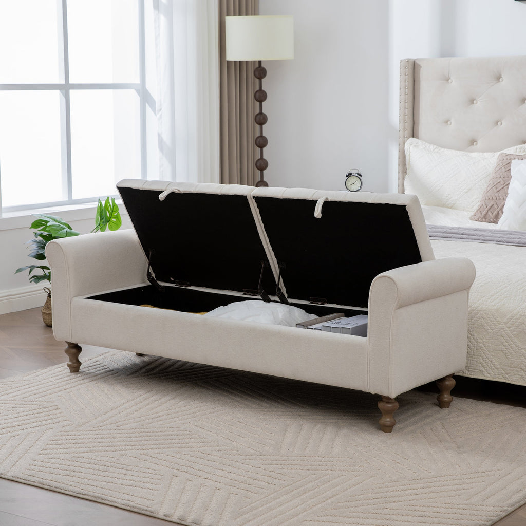 Modern Upholstered Storage Bench With Double Lids