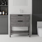 36 Inch Freestanding Bathroom Vanity with Ceramic Sink and Soft-Close Drawer - Grey