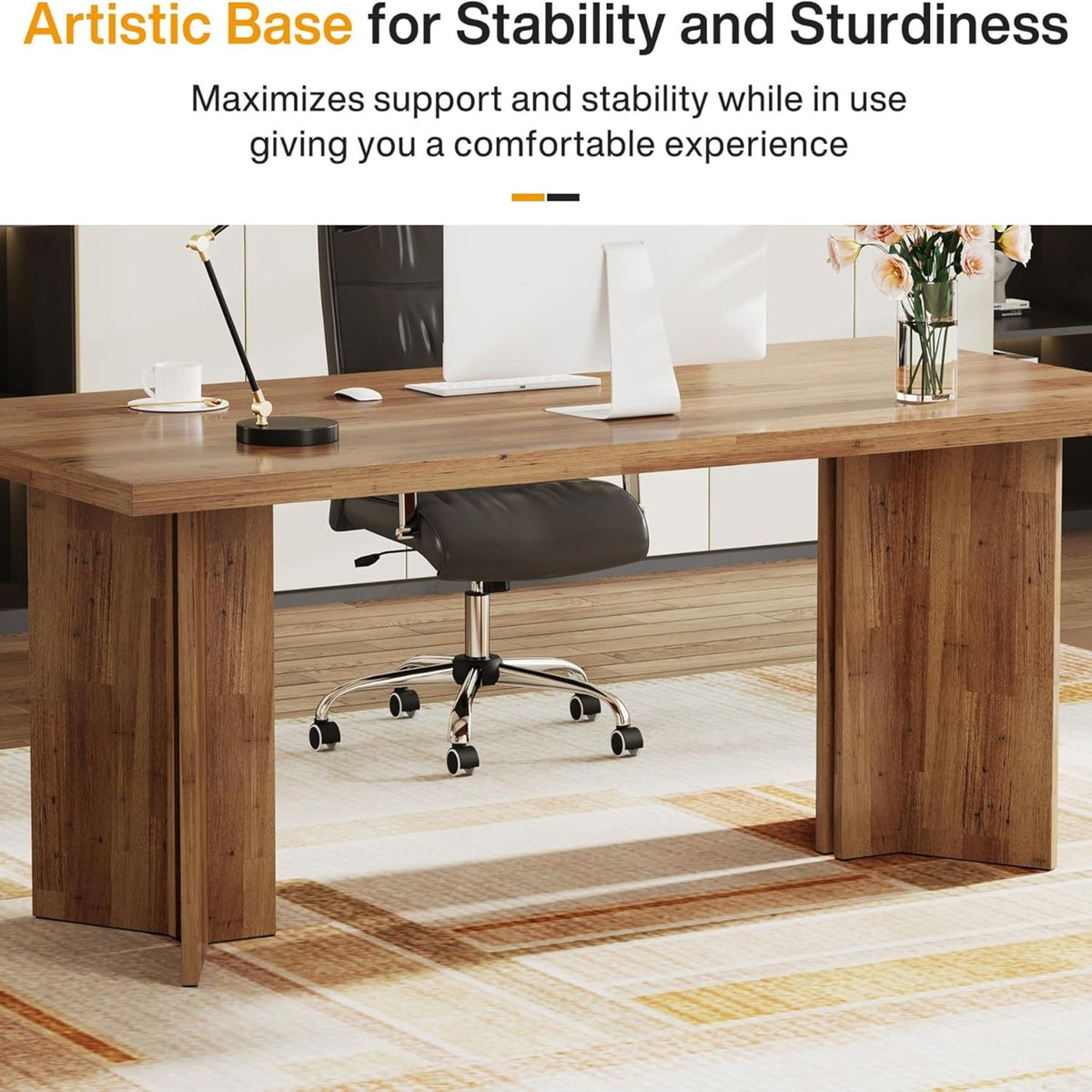 Vintage Executive Desk with Thickened Tabletop – Light Brown or Dark Brown