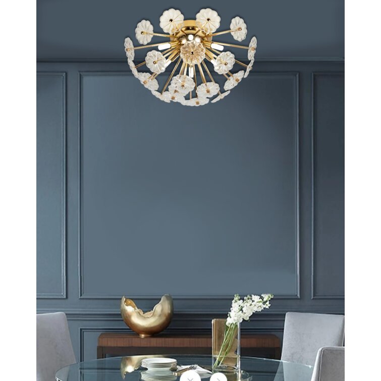 Gold Flush Mount Ceiling Light with Crystal Petals - Gold