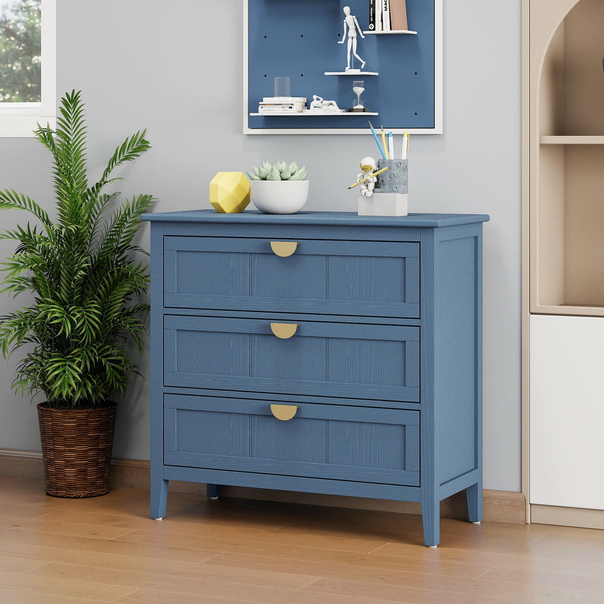 Classic 3 Drawer Cabinet with Hand-Stained Finish - Blue
