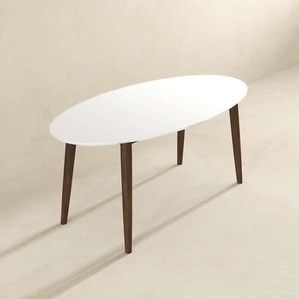 Mid-Century Modern Oval Dining Table with Solid Wood Construction - White