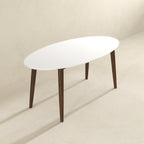 Mid-Century Modern Oval Dining Table with Solid Wood Construction - White