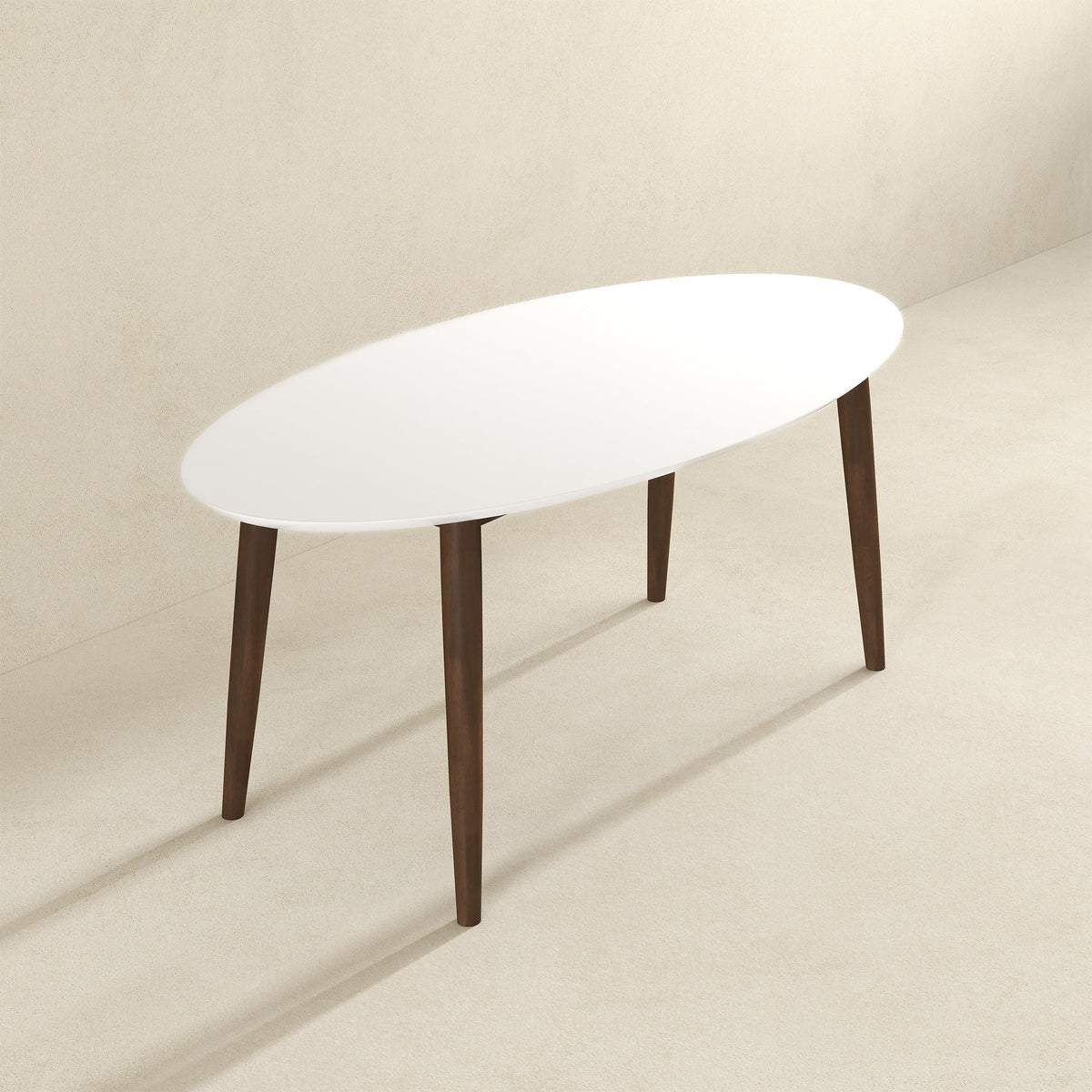 Mid-Century Modern Oval Dining Table with Solid Wood Construction - White