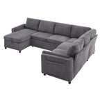 Convertible U-Shaped Sectional Sofa Bed with USB Ports and Storage – Black, Dark Gray, Blue
