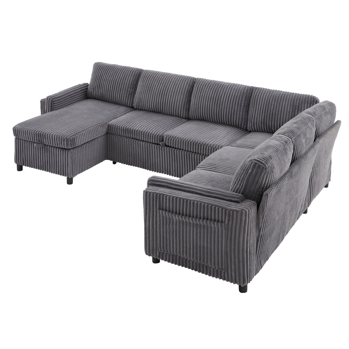 Convertible U-Shaped Sectional Sofa Bed with USB Ports and Storage – Black, Dark Gray, Blue