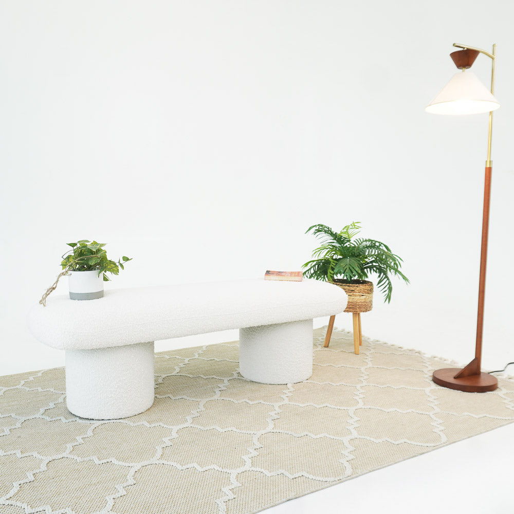 Ivory Upholstered Bench with Boucle Fabric - Randolph