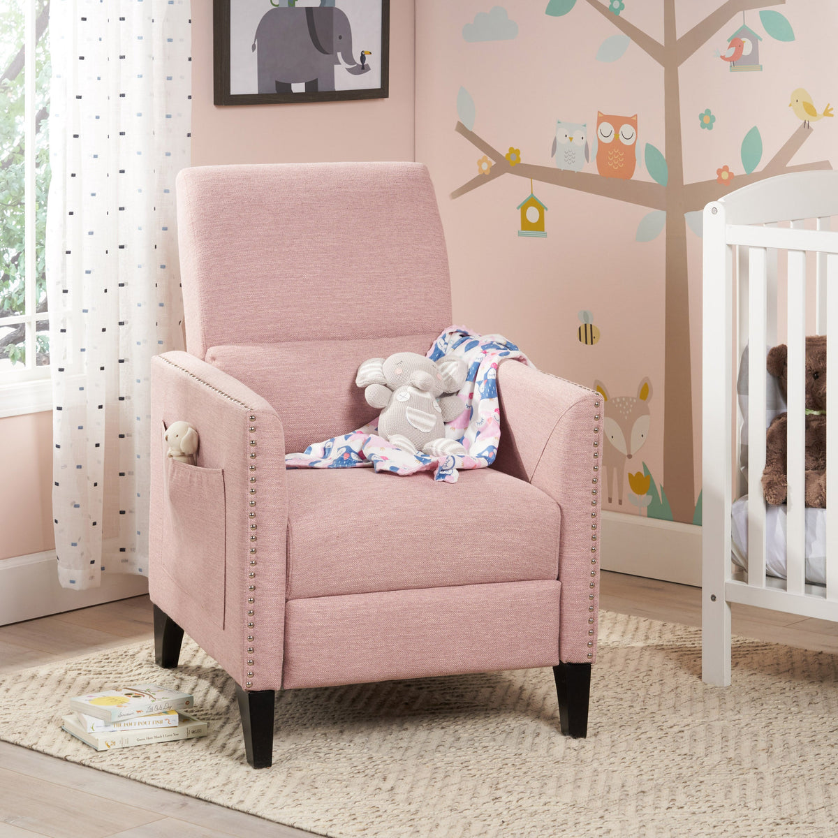 Pushback Recliner Chair with Side Pocket - Blush