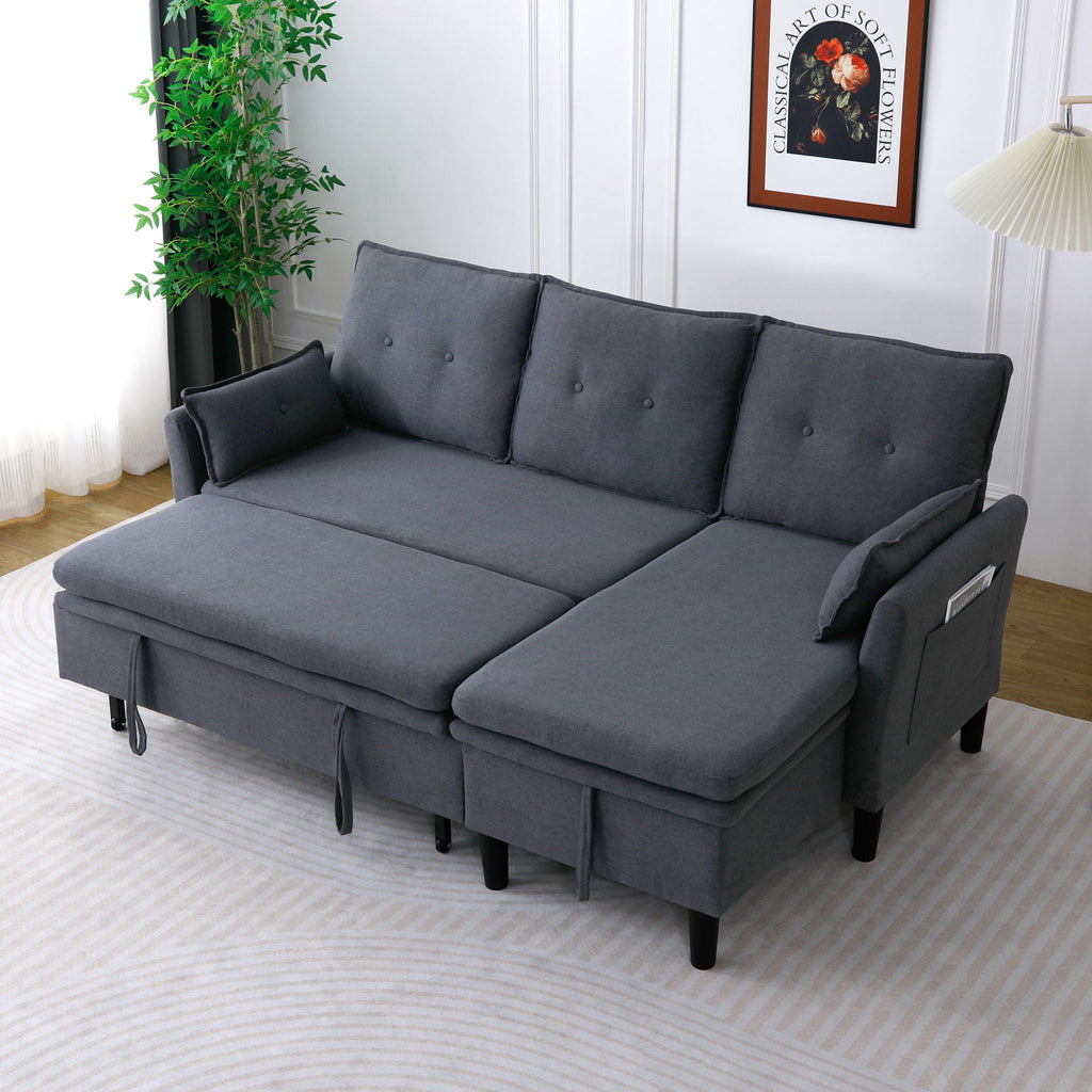Reversible Chaise Sleeper Sectional Sofa with Storage - Cotton-Linen Upholstery