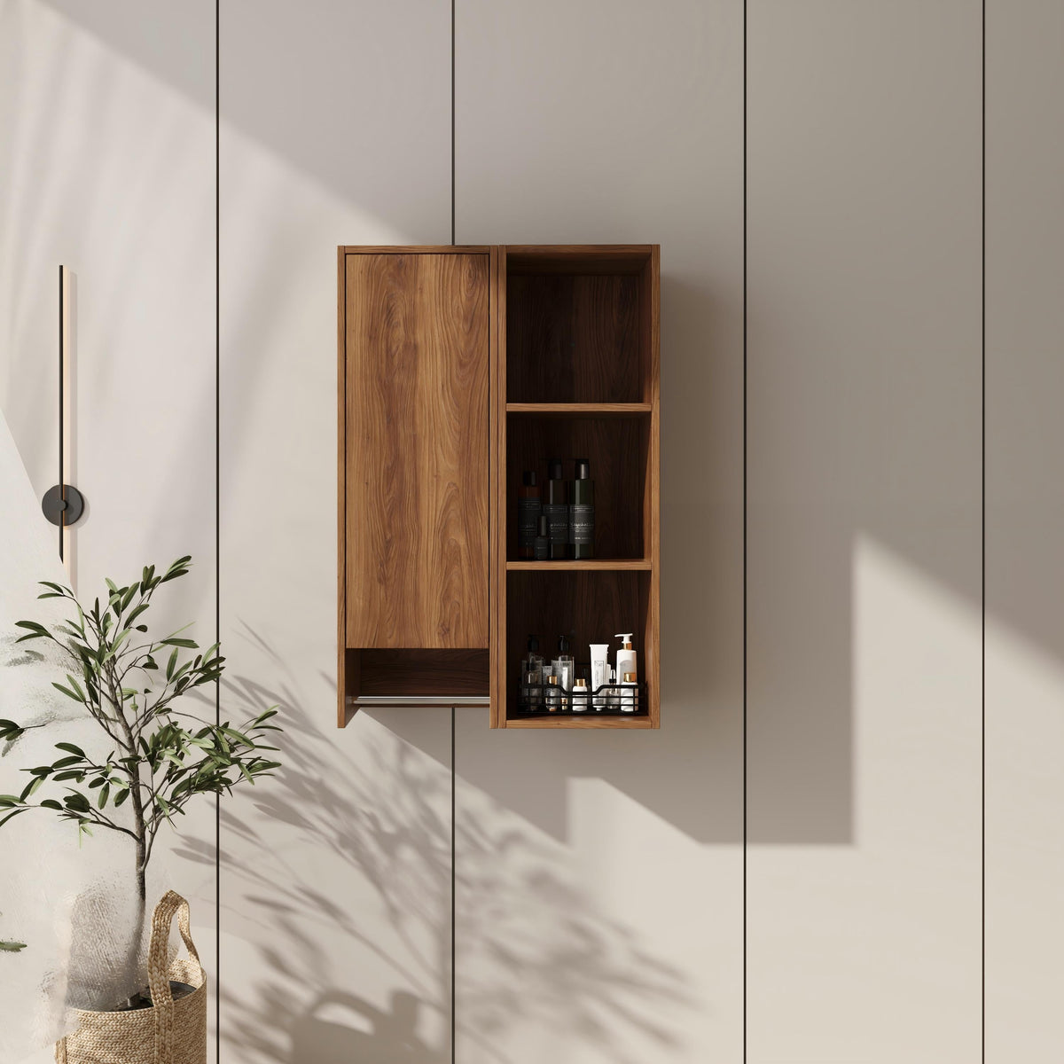 24 Inch Wall-Mounted Side Cabinet with Soft Closing Door - Brown Ebony