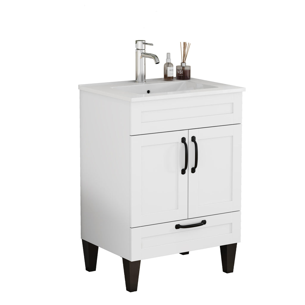 24-Inch Bathroom Vanity with Sink Combo with Ample Storage - White/Particle Board