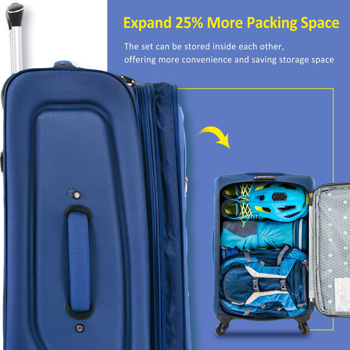 Expandable Softside Luggage 3 Piece Set with Spinner Wheels - Multiple Colors