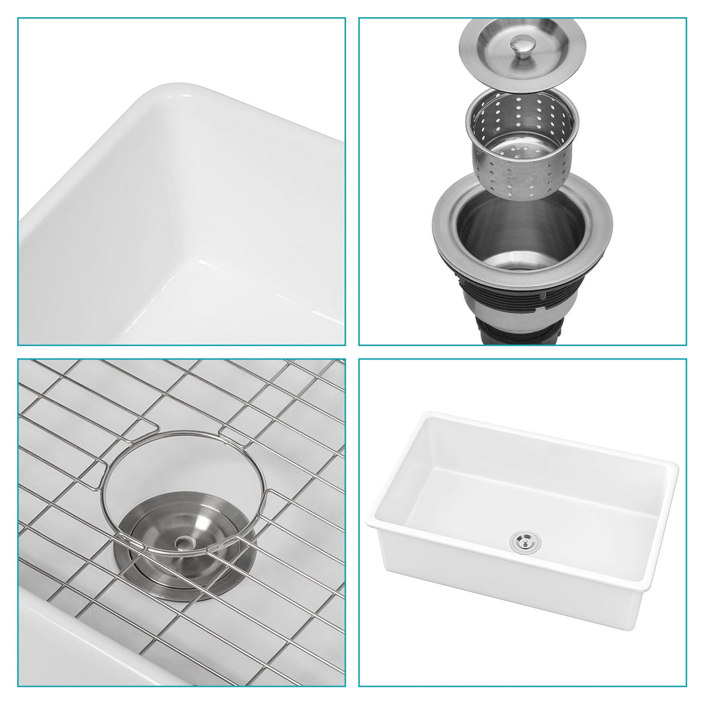 Farmhouse Ceramic Apron Front Single Bowl Kitchen Sink with Durable Design - White or Black