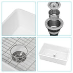 Farmhouse Ceramic Apron Front Single Bowl Kitchen Sink with Durable Design - White or Black